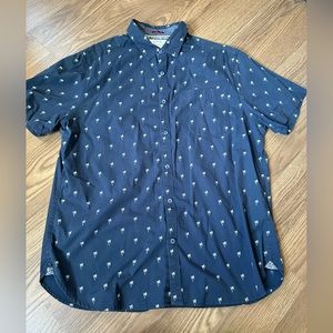 Men’s Short Sleeve Slim Fit Button Down Shirt - Navy Blue Palm Tree Print